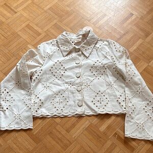 Camila Coelho Eyelet Lace Button-Up White Top
